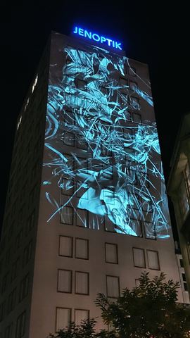 Robert Seidel's "Veneer" video-mapping projection at the Jenoptik HQ in Jena
