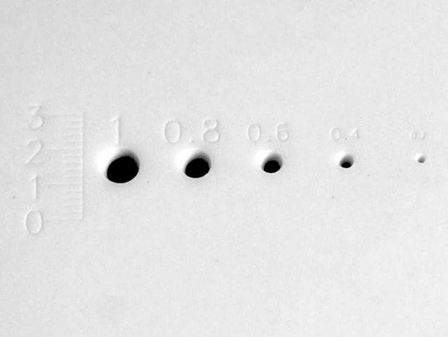 Cold marking and drilling of 1mm Al2O3 ceramics (medical consumables)