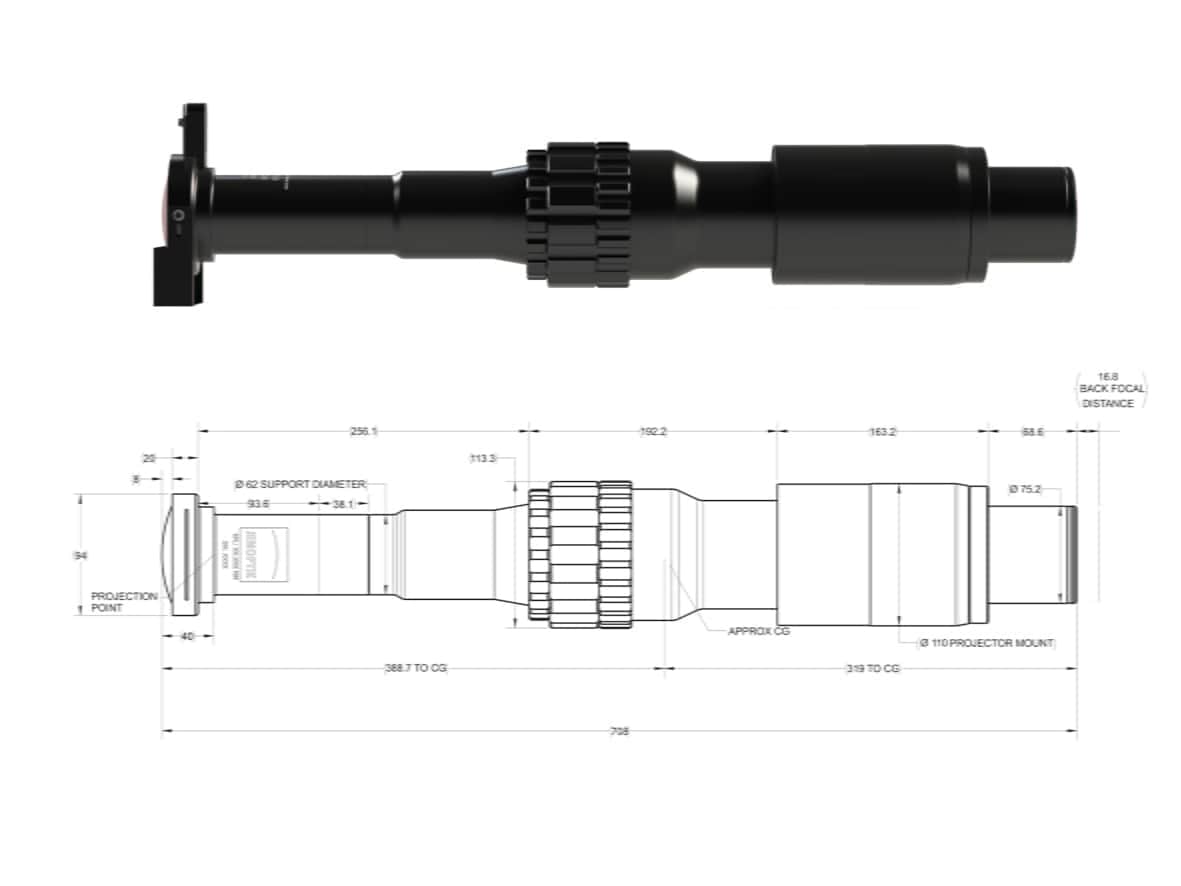 Technical drawing of projection lens JL4K-2 comparison