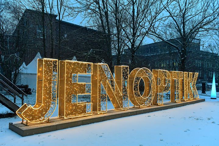 Jenoptik lettering in large illuminated letters