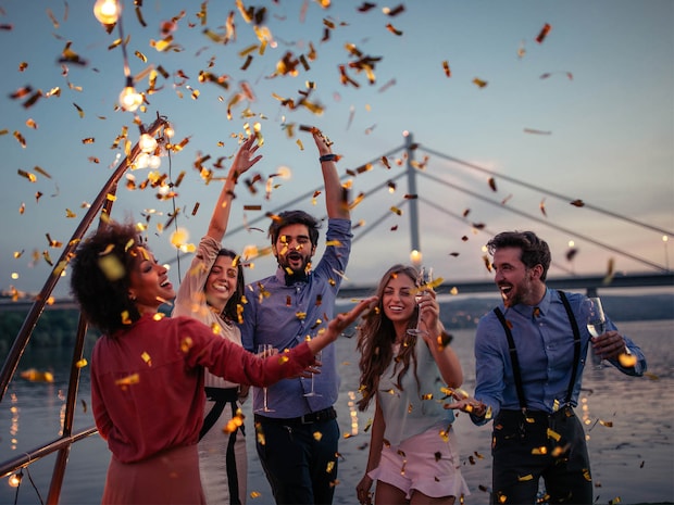 People celebrating on a boot 