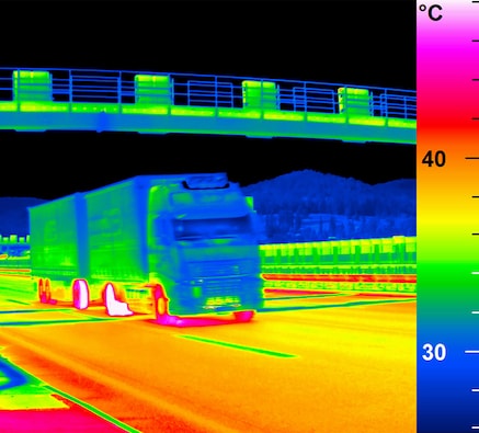 Thermal image of truck approaching a traffic tunnel
